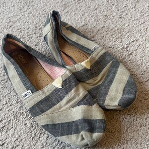 TOMS Black and Tan Striped Espadrilles